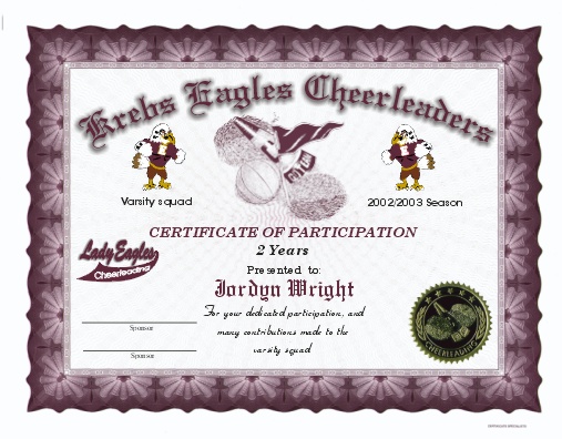 Free printable cheerleading certificate awards